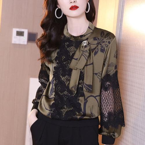 2021 spring new fashion lace blouse blouse stand-up collar fashion chiffon bottoming shirt women foreign style