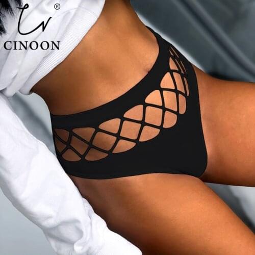 CINOON New Womens Underwear Panties Sexy High Elastic Thong Middle-waist Hollow Out Breathable Comfortable Fashion Lingerie
