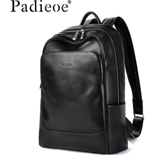 Padieoe Original Leather Backpack School Bag Mens Notebook Backpack New Years Gift for Teenager Genuine Leather 15" Laptop Bag