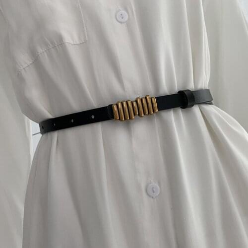 Fashion High Quality Women Retro Genuine Leather Belts Vintage Golden Buckle Elegant Straps Jeans Waistband 41002