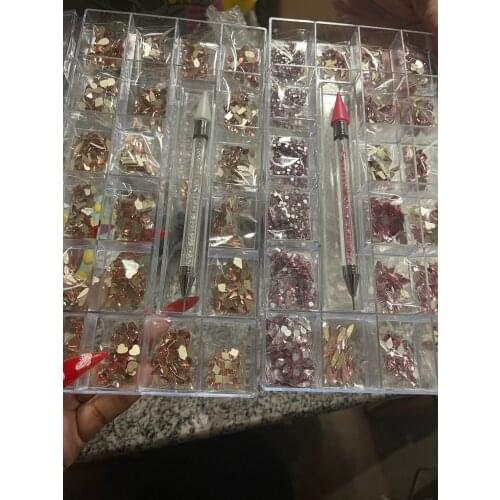 Rose Gold/Pink Bulk Rhinestones 700Pcs Diamonds +8640Pcs Diamond Flatback Glass Crystals Stone Box With 20 Styles Nail Crystal