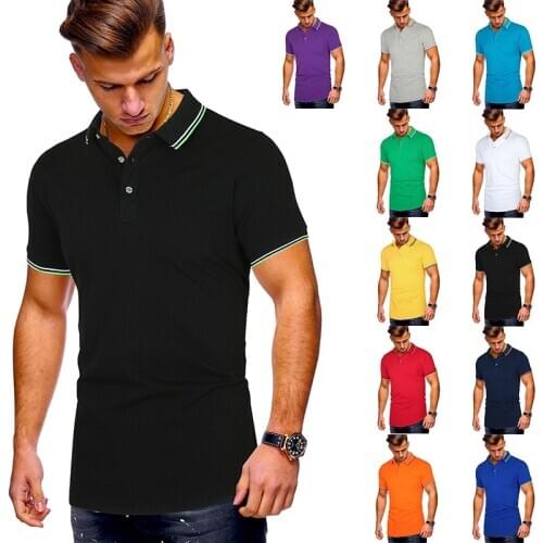 Polo Shirt Men New Monochrome Collared and Cuff Stripe Mens Casual Short-sleeved POLO Shirts