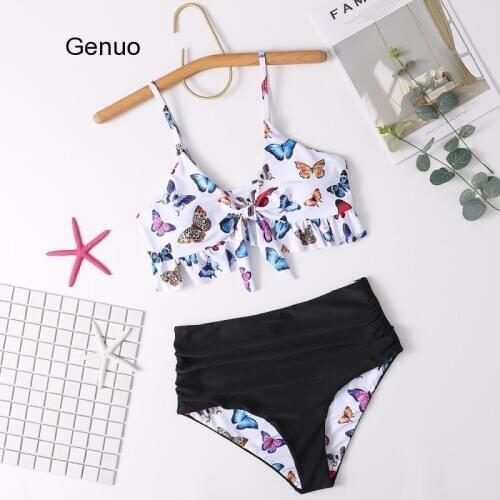 Sexy Push Up Bikinis Set Swimwear Women Swimsuits Bathing Suit Women Halter Biquini Butterfly Print Beach Wear Bikini 2021
