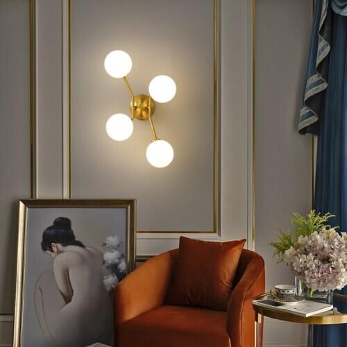 Nordic LED Wall Lamp for Bedroom Bedside Bath Aisle Modern Home 4 Heads Golden Glass Ball Reading Corridor Sconce Lights Fixture