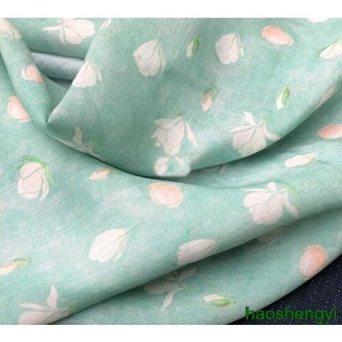 Little jasmine printed ramie fabric, literary dress shirt robe shawl high-end linen clothing fabric