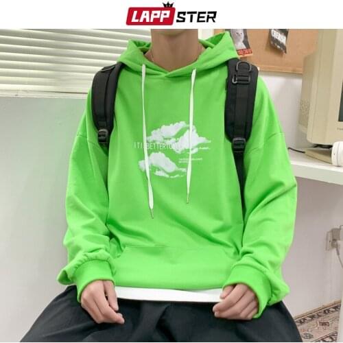 LAPPSTER Men Cloud Harajuku Hooded Hoodies 2021 Mens Japanese Streetwear Oversized Hip Hop Hoodie Male Y2k Vintage Sweatshirts