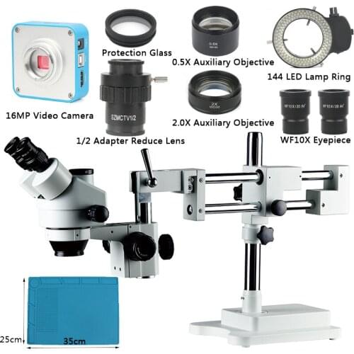 3.5X-90X Simul-Focal Double Boom Stand Trinocular Stereo Zoom Microscope 36MP HDMI Video Camera For Phone Soldering PCB Repair