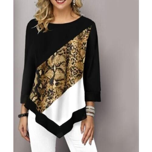 Spring 2020 Plus Size Women Tops Seven Points Sleeve Shirts Casual Loose Shirt Streetwear Women Print Blouse Elegant Ladies Tops