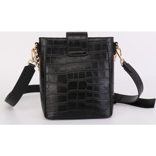 Women Designer Genuine Fashion Leather Bucket Bag Chain Shoulder Bags Classic Black Handbag Office Ladies Packing Crossbody Bag