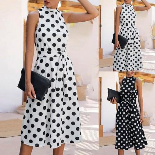 Womens wear Chinese standing collar polka dot printed sleeveless dress new womens summer womens wear cool and comfortable