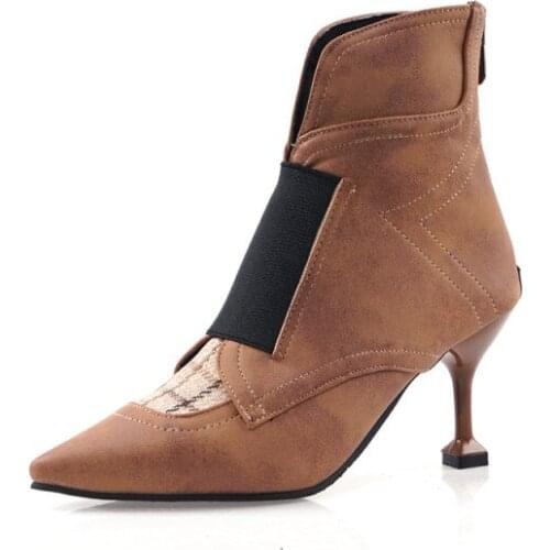 Big Size 9 10 11-17 boots women shoes ankle boots for women ladies boots shoes woman winter Check monochrome rear zipper