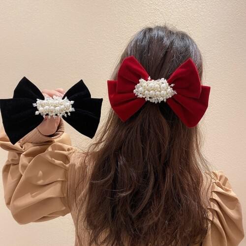 Crystal Pearl Big Bow Hair Clips For Women High-end Flower Hair Accessories Rhinestone Hairpins Bows Flower Hairgirps Barrette