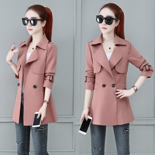 Spring Autumn Casual Short Trench Coat Women Plus Size Korean Double Breasted Windbreaker Ladies Clothes Loose Outerwear G778