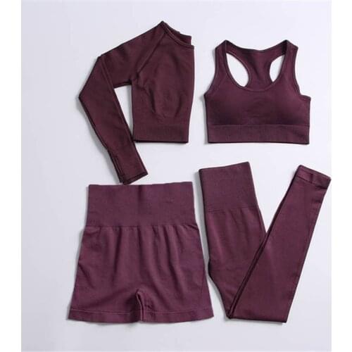 Women Gym Solid Color Yoga Set Workout Clothes for Female Sportswear Seamless Leggings Yoga Suit Two Piece Sets Womens Outfits