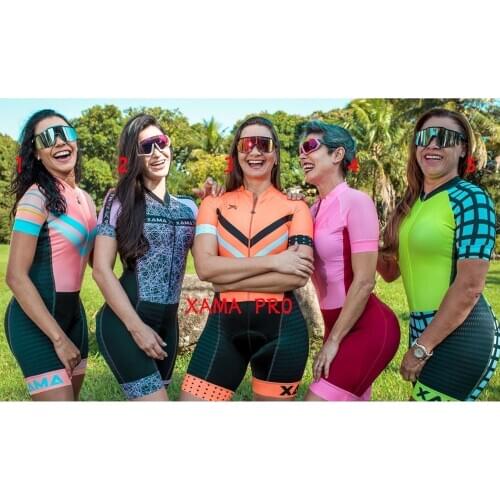 2021 Womens XAMA PRO Cycling Triathlon Skinsuit Sets Short Clothing Conjunto Feminino Ciclismo Bike Jersey Bicycling Jumpsuit