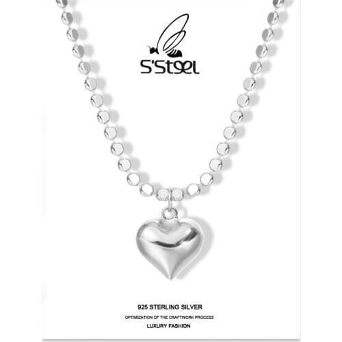 SSTEEL Love Nekclaces 925 Sterling Silver Gift For Women Korean Personalized Heart-shape Pendants Necklace Collares Jewellery