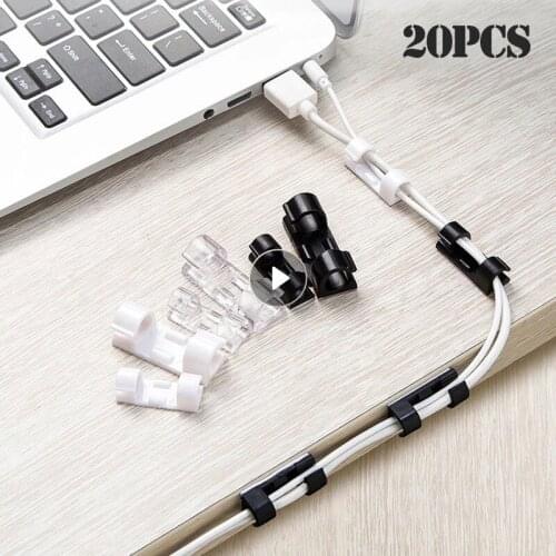 20Pcs Self Stick Wire Organizer Line Cable Clip Buckle Clips Clamp Table Wall Fixer Fastener Holder Data Telephone Line Winder