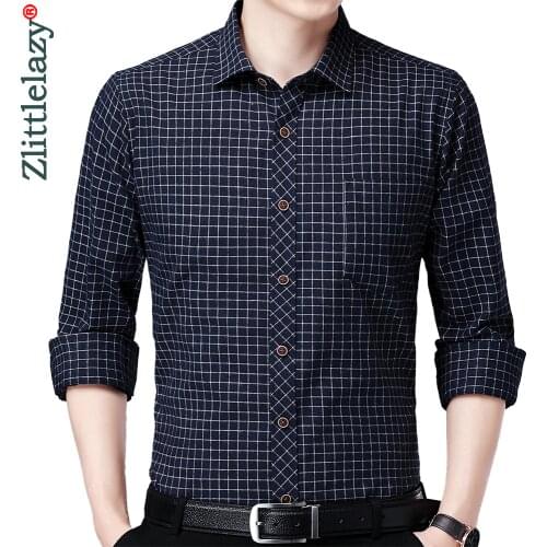 2021 Brand Long Sleeve Men Social Shirt Streetwear Casual Pocket Plaid Shirts Dress Mens Slim Regular Fit Clothes Fashions 03091
