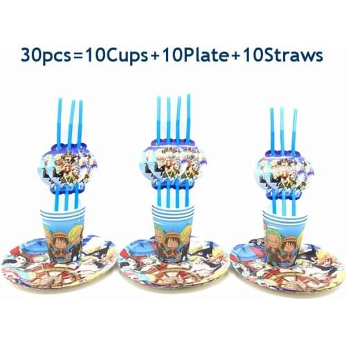 30/60pcs Anime Monkey D. Luffy Theme Paper Tableware Birthday Party Supplies Cup Plate Straw Napkin Tablecloth Disposable