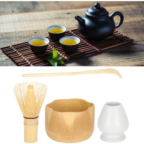 4Pcs Green Tea Matcha Making Tool Set Bamboo Tea Whisk Scoop Bowl Ceramic Tea Brush Holder Teaware Office Home Birthday Gift Box