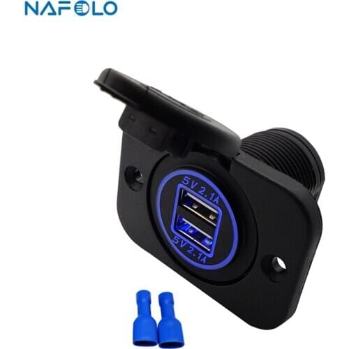 12V Dual USB Port Car Charger Socket Plug Cigarette Lighter Outlet For Auto Boat Waterproof Mobile Phone Charging Adapter