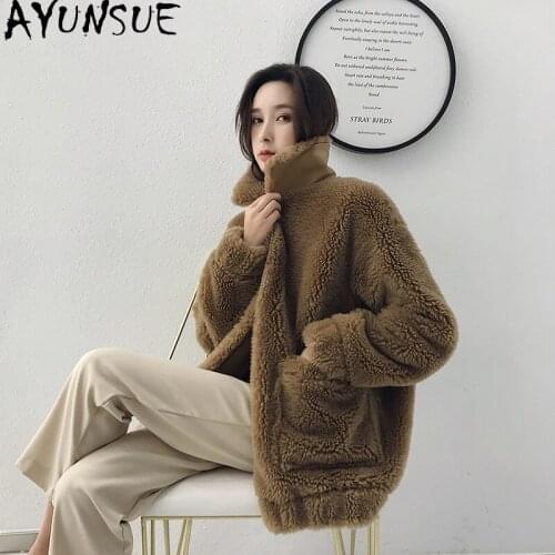 AYUNSUE 2021 Winter 100% Wool Real Fur Coat Women Fashion Woman Jacket Sheep Shearing Casual Warm Jackets New Veste Femme