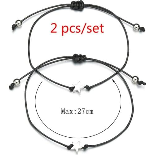 2pcs/set Couple Charm Bracelet Black Red String Braided Star Heart Shape Couple Long Distance Love Bracelet Men Women Wish Card