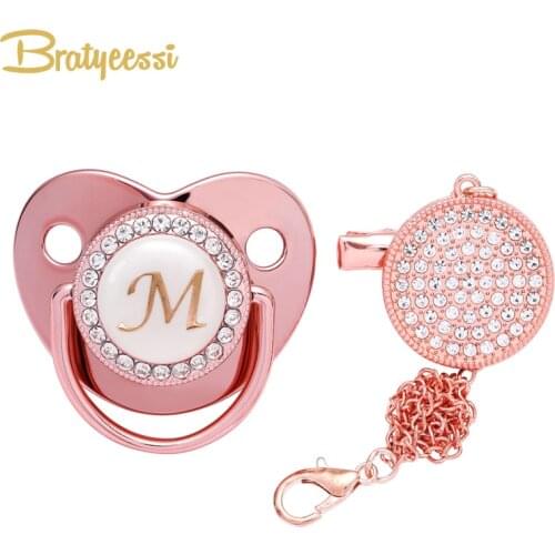 Princess Baby Pacifier Clips Chain Name Initial Baby Shower Gifts Bling Silicone Dummy Baby Teether Infant Nipple Newborn Gift