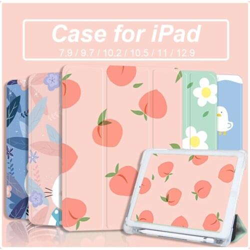 Case for iPad 8 Generation 2020 7th 8th 10.2 Air 4 3 2 Pro 11 2021 10.5 Mini 5 with Pencil Holder Tablet Transparent Back Cover