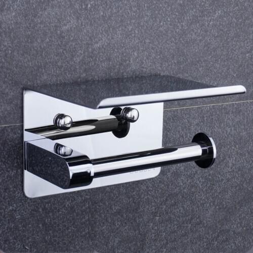 Toilet Paper Holder Chrome Stainless Steel Roll Paper Holder Wall Mounted Mobile Phone Rack Paper Towel Holder Storage Shelf