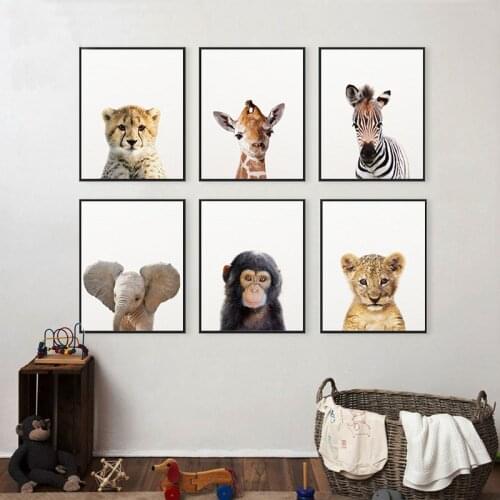 Baby Animal Zebra Lion Elephant Canvas Poster Nursery Wall Art Print Minimalist Painting Nordic Kid Bedroom Decoration Picture