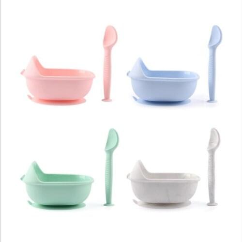 Baby Silicone Bowl Spoon Set Baby Anti-tipping Supplementary Food Tableware Food Grade Silicone Children Plate
