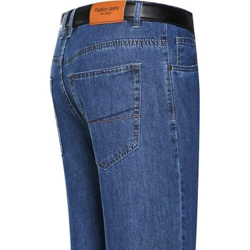 Mens Business High-Rise Cotton Thin Jeans Spring And Summer New Elastic Loose Straight Trousers Male Classic Style Brand Pants