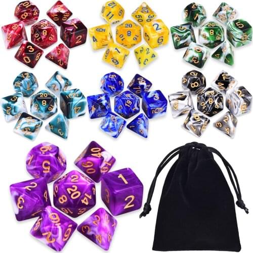 Fantasy Dream Two-Tone Swirl Polyhedral 7-Die RPG Dice Set D4 D6 D8 D10 D% D12 D20 for Tabletop Games DND