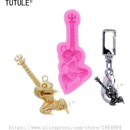 Skull guitar silicone mold,Craft Supply Fondant Craft Music Guitar Mold,Cake Polymer Clay Mold,Resin keychain Necklace mould