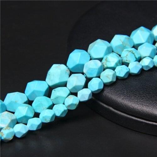 Faceted Blue Turquoise Loose Spacer Beads Natural Gemstones For Jewelry Making DIY Charms Bracelet Necklace 15"Strand 6 8 10MM