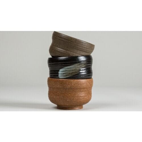 Rough pottery Japanese style wipe tea bowl handmade Kungfu green tea set creative retro matcha bowl cup Chinese Zen tea set