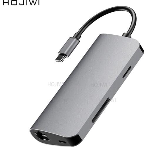 HOJIWI 8 IN 1 Type C Hub USB-C To HDMI 4K Adapter RJ45 TF SD Reader USB3.0 PD hub Splitter For MacBook Pro/Air/Huawei Mate AA03