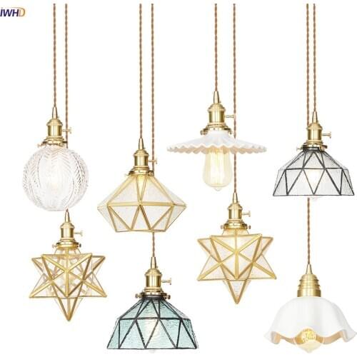 IWHD Modern Simple Glass Pendant Lights Fixtures Caft Dinning Living Room Switch Nordic Copper Hanging Lamp Light Luminaria