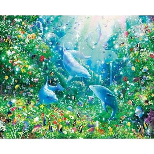 Jmine Div 5D Dolphin Underwater Fish Full Diamond Painting cross stitch kits art High Quality Animal 3D paint by diamonds