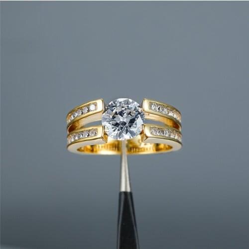 Classic Bridal Hollow Round Engagement Ring Vintage Female White Crystal Stone Ring Vintage Gold Color Wedding Rings For Women