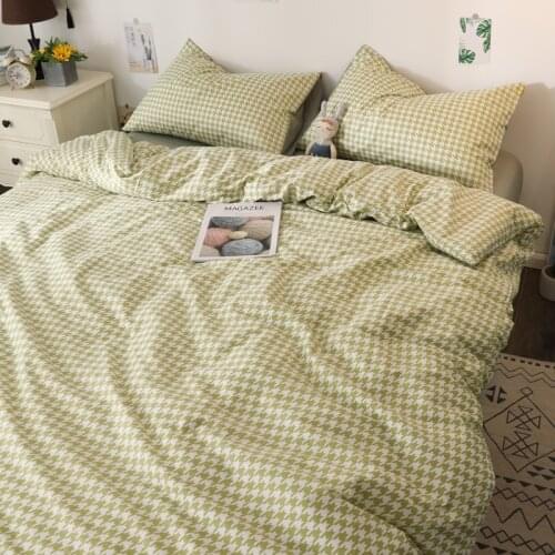 Plaid Bedding Set Grid Pattern Green Blue Pink Quilt Cover+Bed Sheet+Pillowcase Home Textile Soft Nordic Duvet Cover Bed Linen