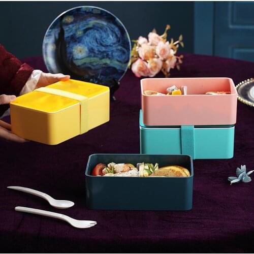 Microwave Lunch Box Portable Bento Box Spoon With Fork Keep Warm Leakproof Bandage Food Container School Office Dinnerware