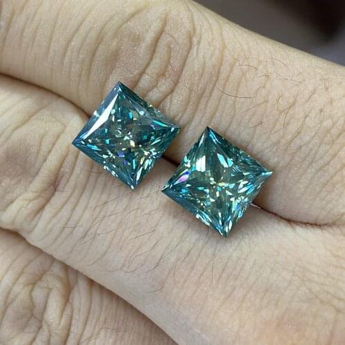 Square Moissanite Stones 5x5mm 10x10mm Princess Cut Blue Green Synthetic Gemstones Price