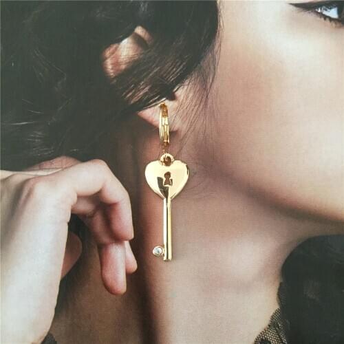 Trendy High Quality Gold Color Plating Key Padlock Charm Hoop Earrings For Women Girly Cute Pretty Lovely Jewelry Accessory