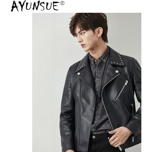 AYUNSUE Men Clothing 2020 Autumn Genuine Leather Jacket Mens Clothes Sheepskin Coat Male Motorcycle Man Jackets Chaqueta LXR551
