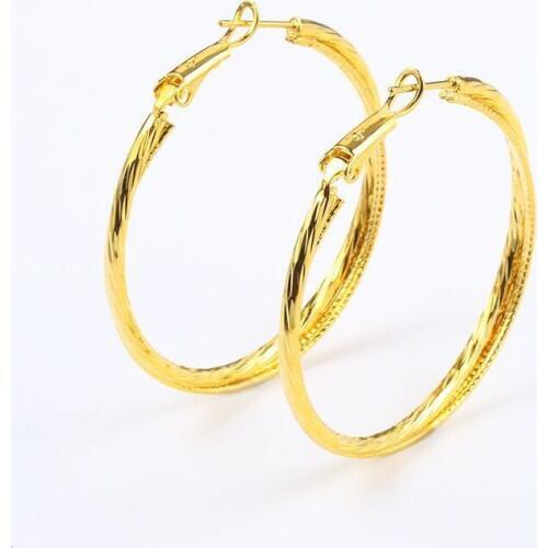 MxGxFam 24 k Pure Gold Color Round Circle Hoop Earrings 4 cm For Women Tridational Jewelry 2018 New Design Good Quality