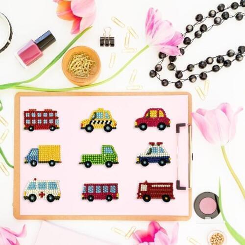 DIY Full Drill Round Diamond Painting Cartoon Cars Double Side Sticker Xmas Kit Drill Special Shaped Diamond Keychains Accessory