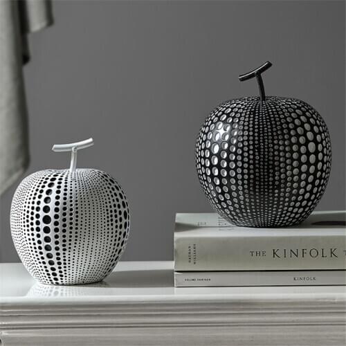 Nordic Black White Apple Decoration Creative Resin Sculpture Crafts Simple office Desktop Home Adornment Fruit Furnishing Gift