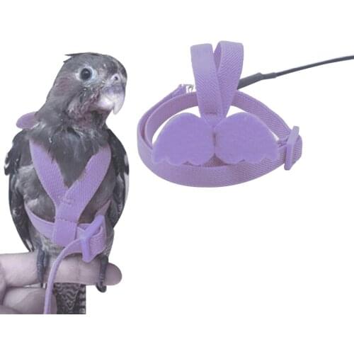 Parrot Bird Harness Leash Set Anti-Bite Training Harness Rope With Wing For Parrots Small Medium Birds Cockatiel Budgie Purple